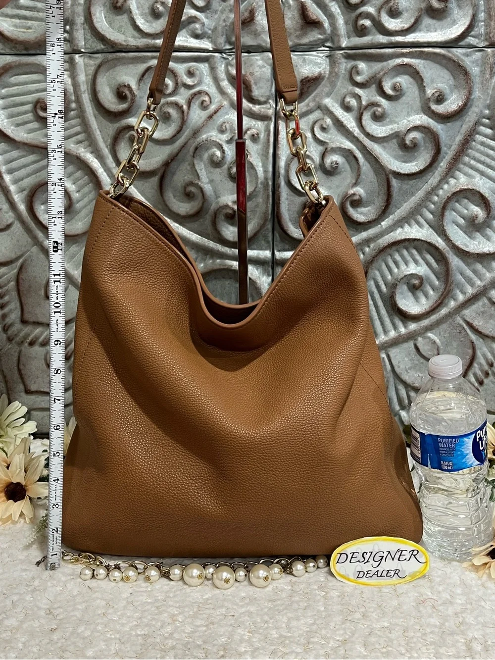 TORY BURCH Britten Large Chain Hobo Brown EUC!